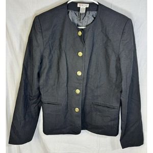 Talbots Women's Button Blazer Jacket Size 8 Black 100% Wool Suit Coat‎ Lined